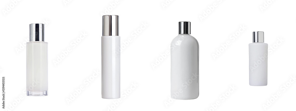 Fototapete minimalist mockups of white bottles with silver caps displayed in an isolated setting for product de