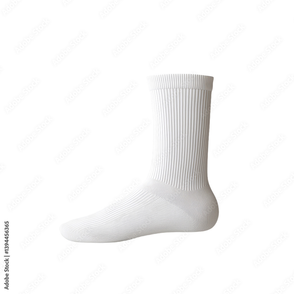 Aufkleber minimalist isolated mockup of a single white ribbed sock on a plain background showcasing a simple d