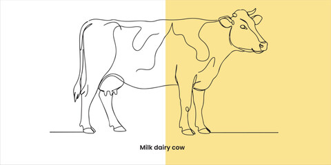 Milk dairy cow continuous single line art drawing sketch on white background


