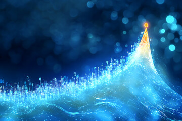 Ascending Data Growth Curve with Digital Information and Binary Code on a Futuristic Blue Background