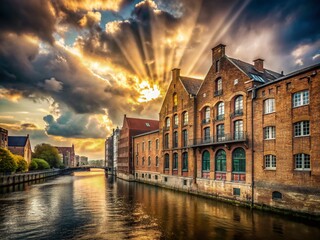 Fototapeta premium SunDrenched Riverfront A Vintage Impression of Architectural Elegance