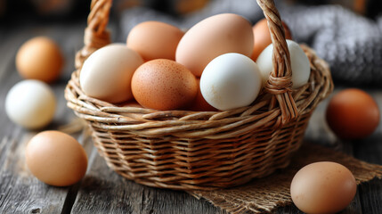 Chicken eggs in a basket