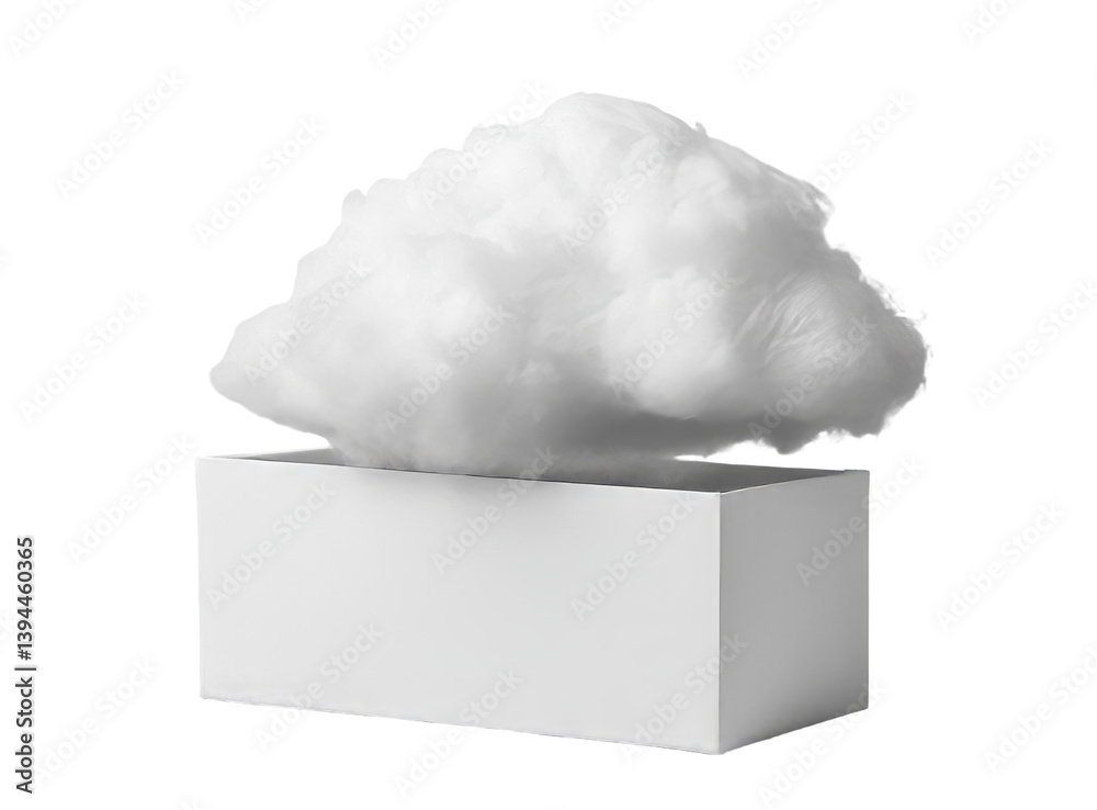 Poster Minimalist mockup showcasing a cloud above a plain box in a bright, isolated setting with a focus on simplicity and design