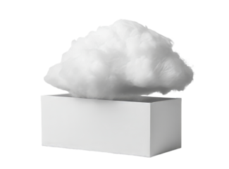 Minimalist mockup showcasing a cloud above a plain box in a bright, isolated setting with a focus on simplicity and design