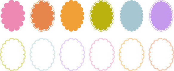 Colorful y2k groovy geometric vector oval frames with wavy borders lines
