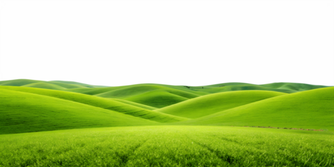 Green Hills Panorama Landscape on White, Scenic View, Natural Beauty, Tranquil Outdoors, Cut Out