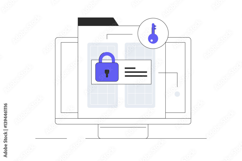 Poster password private access to website or web login authentication security lock vector flat cartoon, in