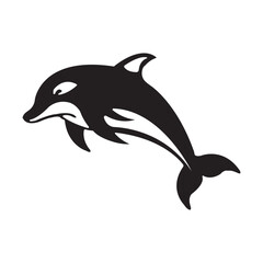 Dolphin  Silhouette Jumping, Isolated on White Background