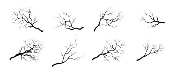 An Assortment of Bare Tree Isolated Branches Silhouettes vector illustration