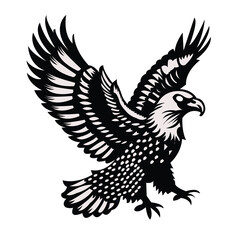 Eagle with Spread Wings – Black and White Vector Illustration