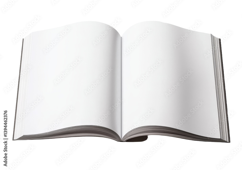 Poster minimalist mockup of an open blank book with no text or images, ideal for creative design presentati