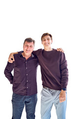 middle-aged father talking and laughing with his young son png, isolated,