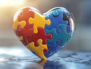 Heart-shaped puzzle piece symbolizing love and acceptance for autism awareness during National Autism Awareness Month
