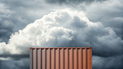 Obraz premium Container Against Dramatic Sky with Dark Clouds and Sunlight Peeking Through