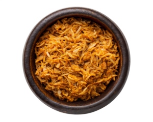 Carnitas in Dark Earthenware Bowl on White, Savory Mexican Dish, Traditional Meal, Flavorful Pork, Cut Out