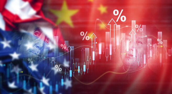 United States tariffs government import tariff China,to increase the American economy.Industrial Tariffs growth.Import Tariffs increase.Trade war policy United States with China. Dollar vs Yuan war.