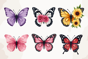 Floral Butterfly Clipart Set