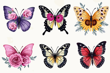 Floral Butterfly Clipart Set
