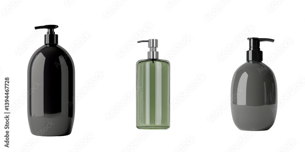 Poster Modern minimalist mockups of various cosmetic bottles displayed in an isolated setting for product presentation