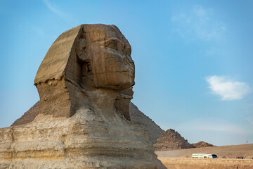 Showcase the Giza Sphinx, an ancient pharaonic monument on Egypt's Nile riverside. Perfect for...