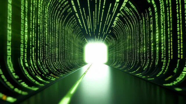 Futuristic Tunnel with Binary Code