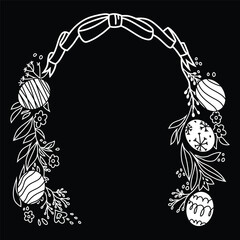 easter egg with wreath and feathers. vector illustration.