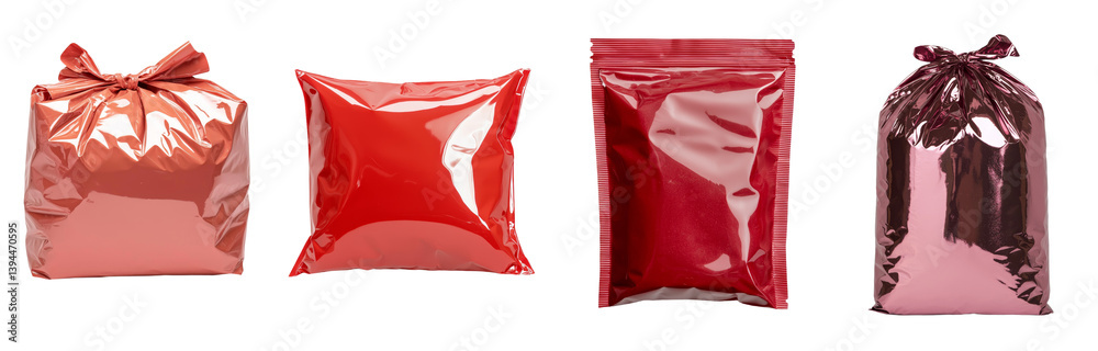 Fototapete minimalist mockups of various shiny red packaging designs displayed in isolated setting for product 