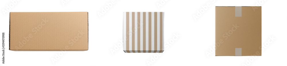 Poster Minimalist mockups of isolated packaging designs showcasing various shapes and patterns on a clean background