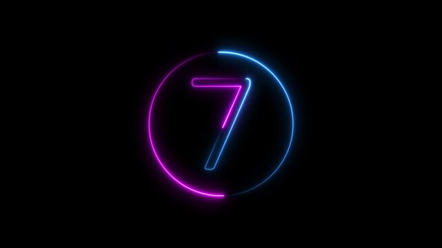 neon text 7 number countdown icon background 4k animation .Neon number 7   