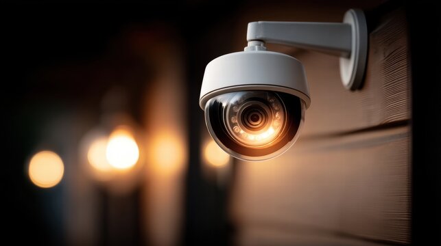 CCTV surveillance system in action Security camera on pole observes house at night protect property ensure safety Security equipment technology helps prevent crimes