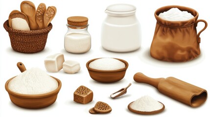 Various Baking Ingredients and Utensils for Culinary Activities and Pastry Preparation