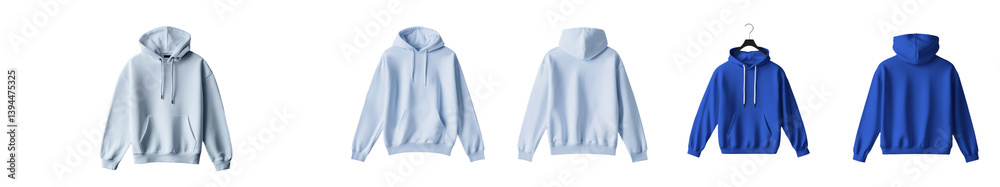 Aufkleber showcasing minimalist mockups of hoodies in various colors and styles for fashion design and brandin