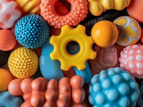 Close-up view of textured sensory toys showcasing tactile features for National Autism Awareness Month