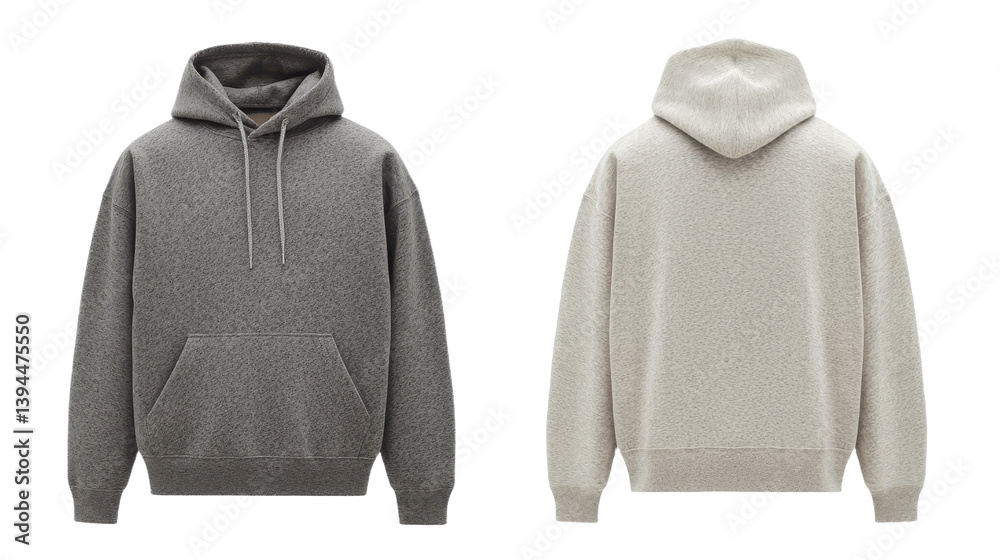 Poster Minimalist mockup of a two-tone hoodie showcasing both front and back designs with soft textures and neutral colors