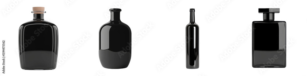 Aufkleber minimalist isolated mockups of black glass bottles in various styles and shapes for product showcasi