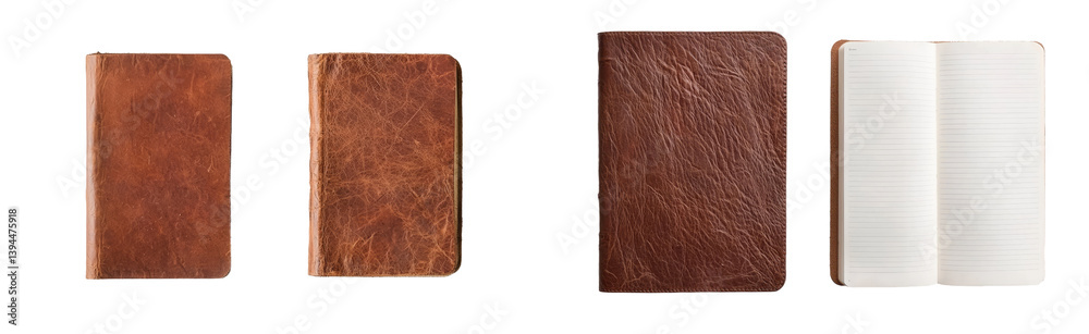 Aufkleber elegant collection of minimalist brown leather notebooks displayed on a clean white background in a 