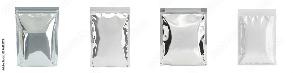 Aufkleber minimalist mockups of isolated silver packaging in various orientations and sizes on a clean white b