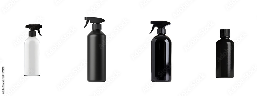 Fototapete minimalist mockups of spray bottles in varied shapes and colors for clean and modern design concepts