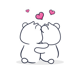 Lovers bears hugging each other. Editable vector illustration with hearts. Suitable for printing on t-shirts, mugs, gifts, Valentine's day.