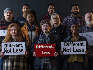 Individuals unite for autism awareness holding signs that promote acceptance and understanding