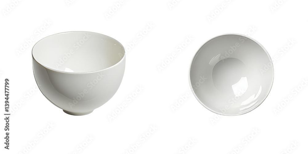 Poster minimalist design of isolated white bowls showcasing their smooth contours and elegant shapes in sim