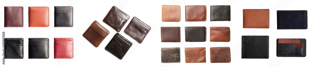 Fototapete collection of minimalist mockups featuring leather wallets in different colors and styles for design