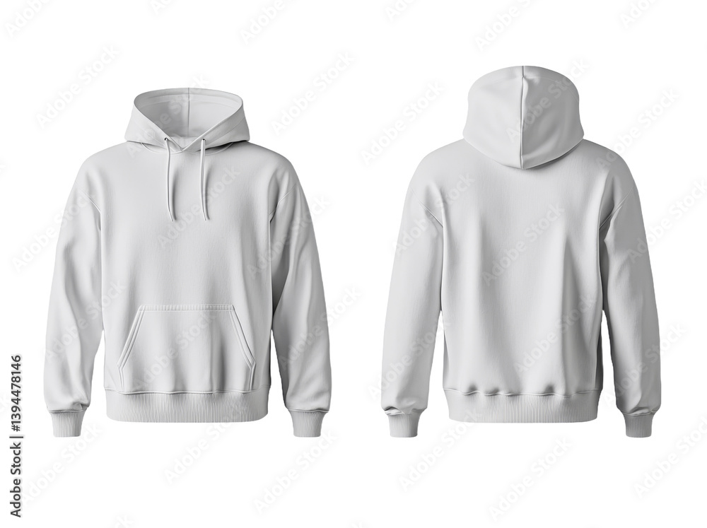 Poster Minimalist mockup of a white hoodie displayed from front and back angles on a plain background