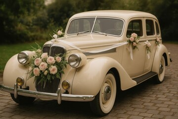 Vintage wedding car elegance