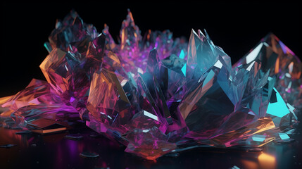 Gemas de colores, rosa y azul sobre fondo negro