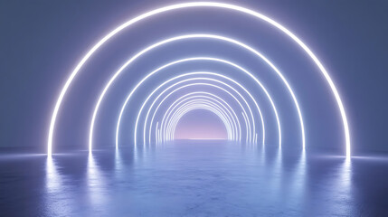Soft glowing arcs on a muted cobalt background, Subtle light curves creating a futuristic look, Futuristic minimalist style