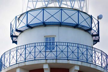 Fototapeta premium Fishing Village, Ryazan, Russia, June 6, 2024: Upper part of the lighthouse.