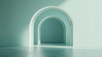 Soft glowing arcs on a pale teal backdrop, Luminous curves creating a peaceful, ethereal design