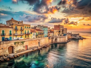 Obraz premium Syracuse Italy A Timeless Tapestry of Ortygias Waterfront at Sunset Ancient Architecture Meets the Mediterranean Glow