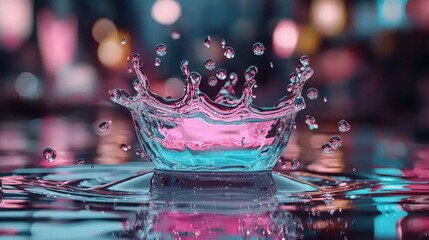 A splash of water with a pink center and blue base.